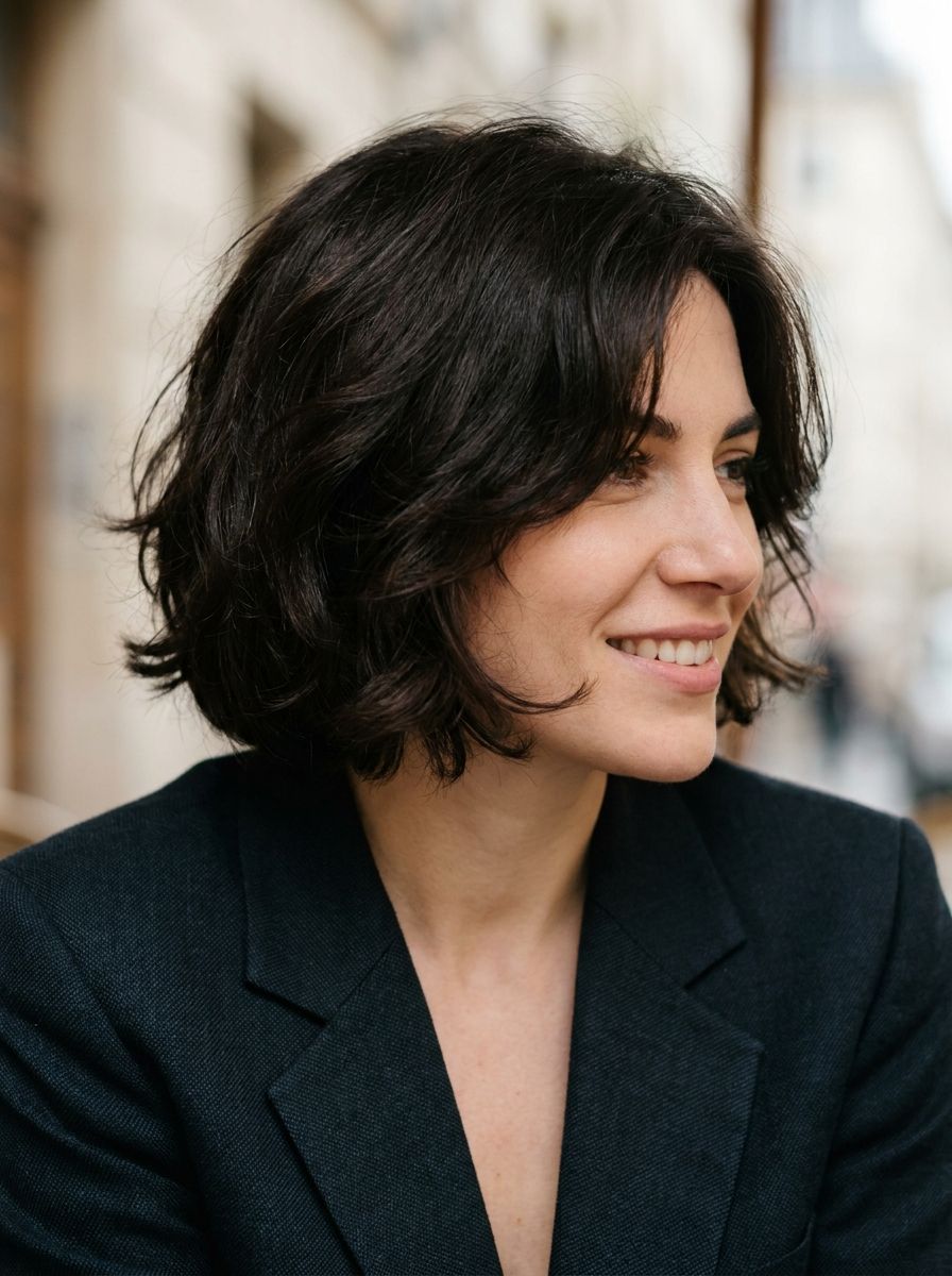 Kurzer Bob mit soften Face-Framing-Stufen - Kurzhaarfrisuren für dickes Haar
